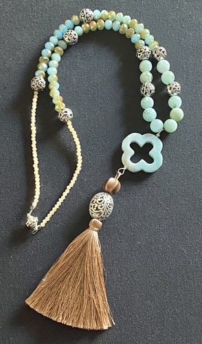 Amazonite Fleur De Lis Y Lariat Brown Tassel Amazonite necklace. - 第 5/12 張圖片