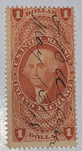 Travelstamps:1862-1871 US #R69c $1 INLAND EXCHANGE REVENUE PEN CANCEL USED NG - Picture 3 of 8