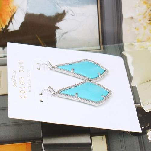 NWOT Kendra Scott Alex Turquoise Magnesite Blue Earrings Silver Tone - Picture 5 of 5