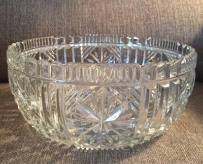 Czech Bohemia Cut Glass or Crystal Large Serving Salad Fruit Bowl 8'' ~ MINT