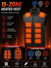 Men's Heated Vest 15 Heating Zones 3 Heat Levels 5V USB Winter Padded Body Warm