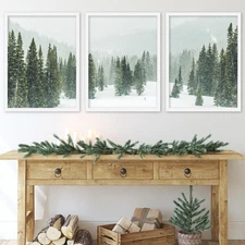 JarThenaAMCS 12 x 16 Inch Winter Trees Wall Art Prints Snow Covered Mountain ...