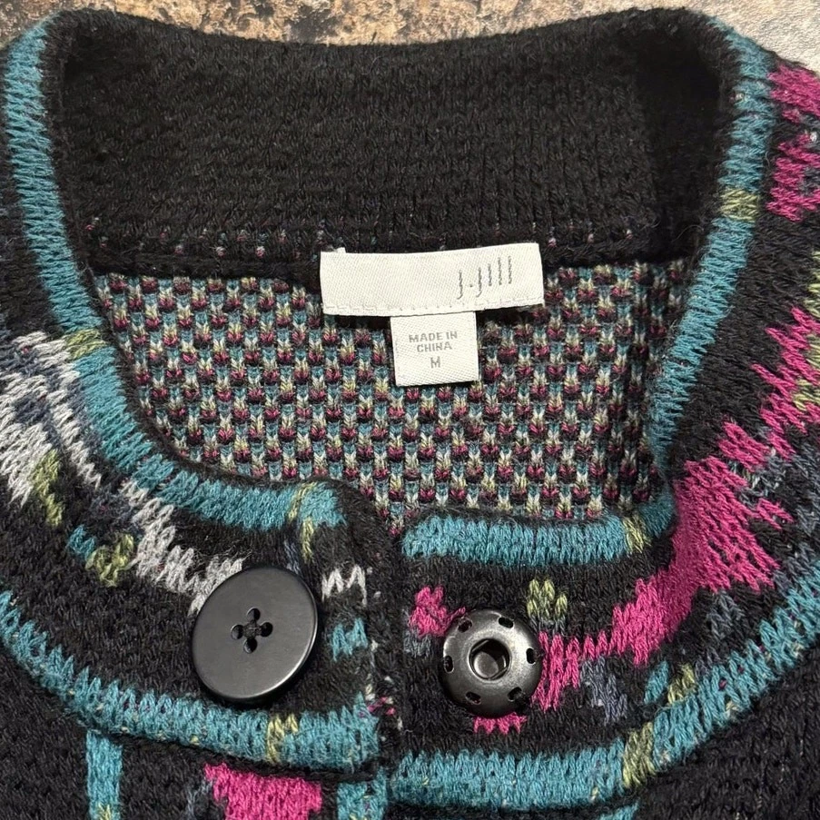 J Jill Suéter Cárdigan Plumero Floral Boho Capricho Oscuro Academia Artístico Mediano Foto 4 de 4