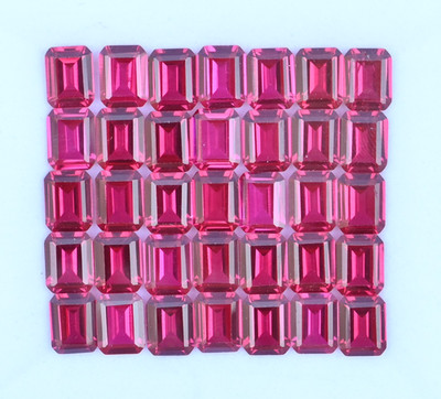 99.25 Ct Natural Mogok Pink/Red Ruby Certified 36 Pcs Emerald Cut Gemstone