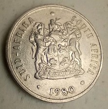 20 Cents 1980 South Africa Coin Suid Afrika Ex Unitate Vires King Protea Flower