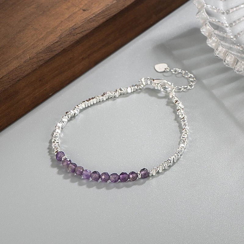 Brazalete de mujer amatista púrpura cristal plata esterlina con cuentas protección curativa Foto 2 de 4