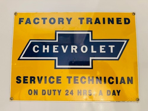 Porcelain Advertising Sign Chevrolet Factory Trained Service Technician 24 Hrs