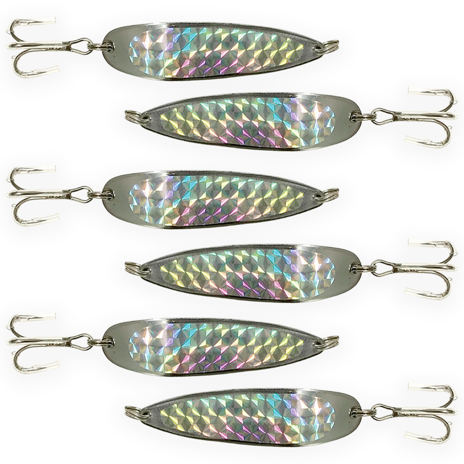 6-Pack 3oz Silver Crocodile Fishing Spoons with Heavy-Duty Treble Hooks - Image 2