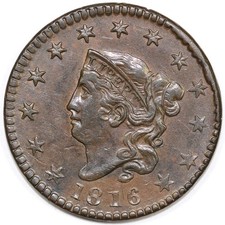 1816 1c N-3 *MDS* Coronet or Matron Head Large Cent VF-XF Detail 
