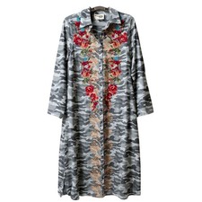 Savanna Jane Women's Gray Camo Multicolor Floral Embroidered Maxi Dress Size S