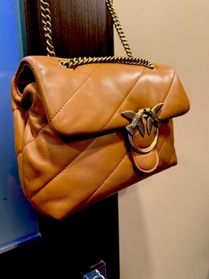 Pinko Love Crossbody Bag. Lambskin, Chevron, Sticker On Inner Hardware.