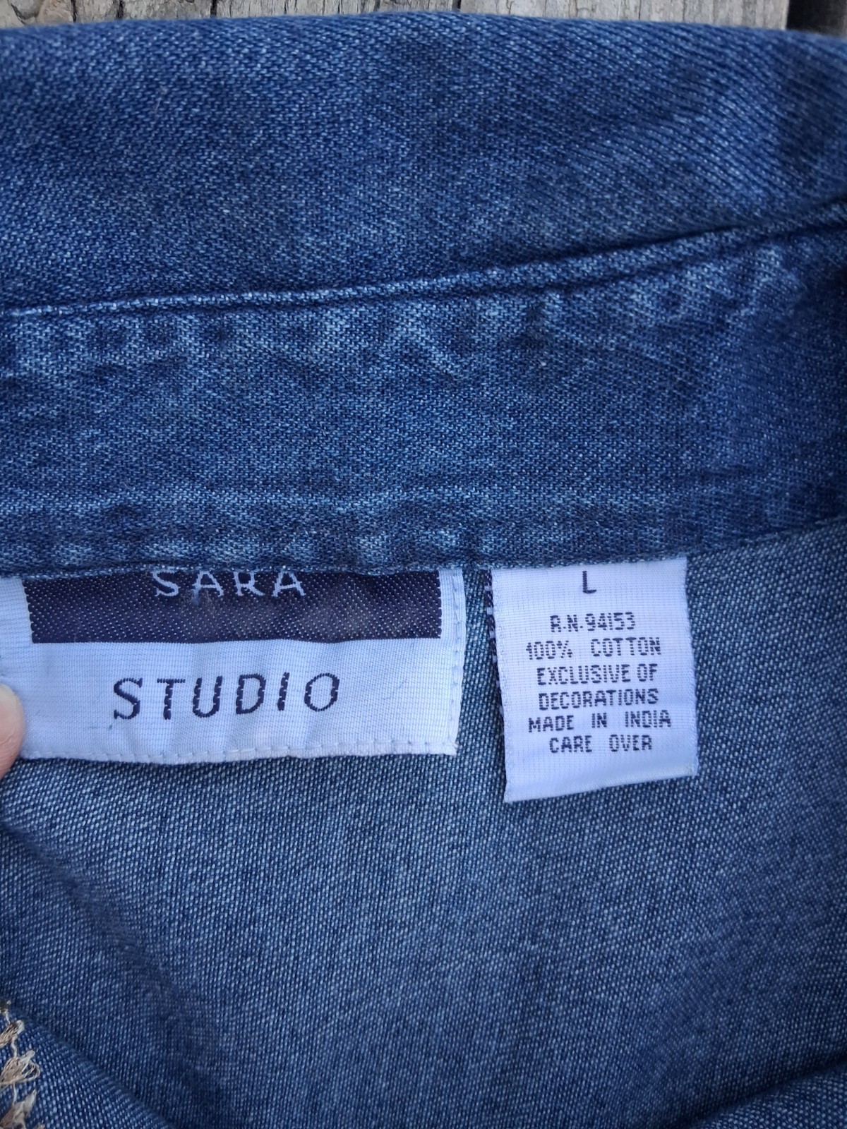 Sara Studio Safari Patchwork Denim Button Up Shir… - image 3