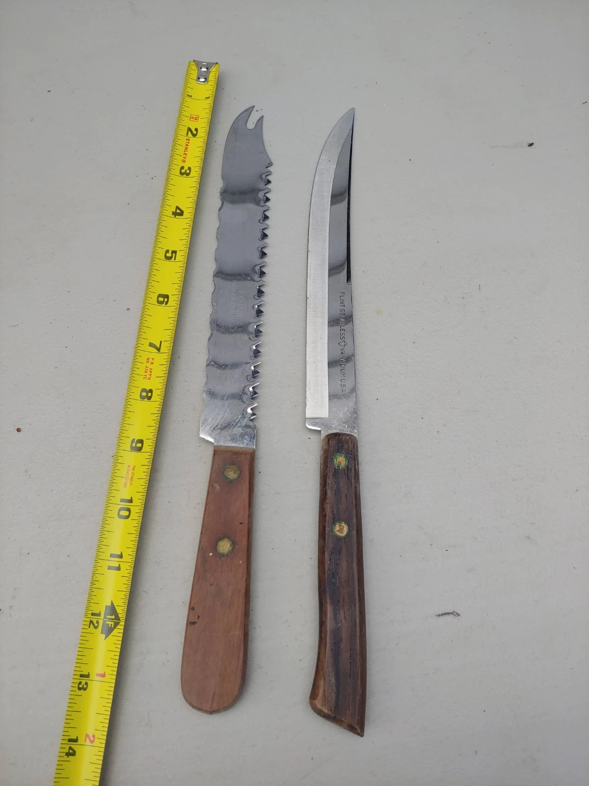 2 Vintage Le Mir Double Serrated Stainless Steel Knife Wooden Handle Fork Tip