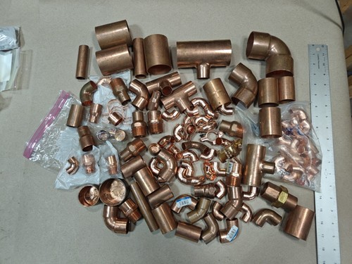 Lot Of 115, Copper Pipe Plumbing Fittings, Elbow, Tee, Coupling, Threaded & More