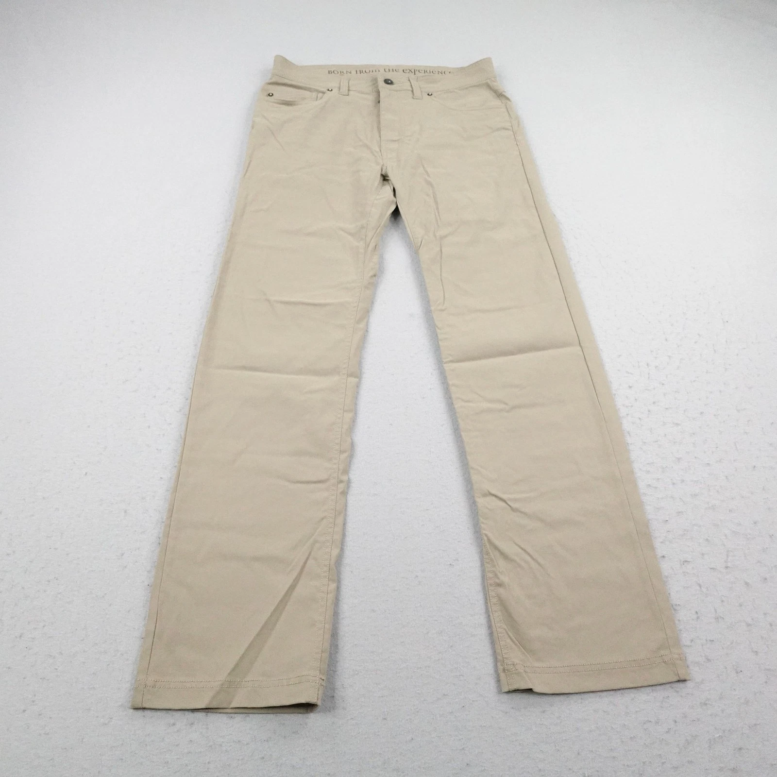 PrAna Pants Mens 33 Beige Tan Slim Fit Brion Chino Hiking Trail Flex Outdoors