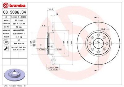 2X 08.5086.34 Brembo Brake Disc for Opel, Vauxhall