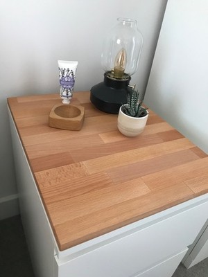 Massivholz Buche Blockholzplatte Abdeckplatte für Ikea Malm Nachttisch 2 Schubladen