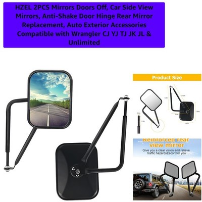2PCS Mirrors Doors Off, Car Side View Mirrors, Anti-Shake Door Hinge Rear Mir...