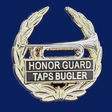 HONOR GUARD-TAPS BUGLER LEAF PIN: 1-1/8" Size,  10K Gold Plated, Item #142