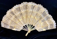 Antique Lady  s Fan Pierced Vellum Gold  Monture  Gilded Gold Dutch Indonesia