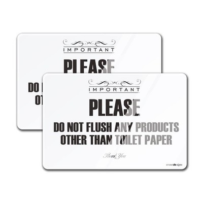 Flush Toilet Paper Only Sign - 2 Pack 4x6 Acrylic with Adhesive Backing