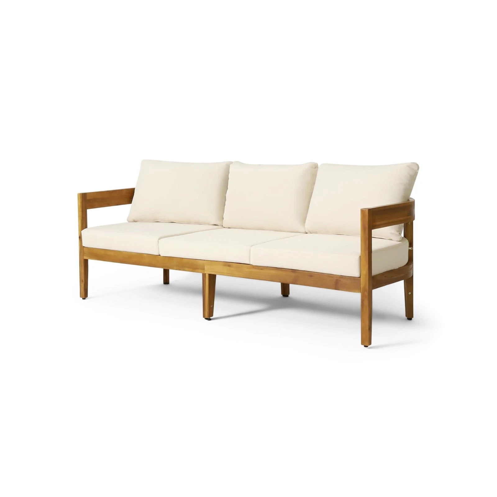Brooklyn Outdoor 3 Seater Sofa with Cushions - Acacia Wood - Teak/Beige