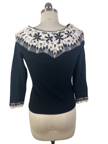Sleeping on Snow Anthropologie Sweater Womens Small Black Crochet Mesh Cottage - Picture 7 of 12