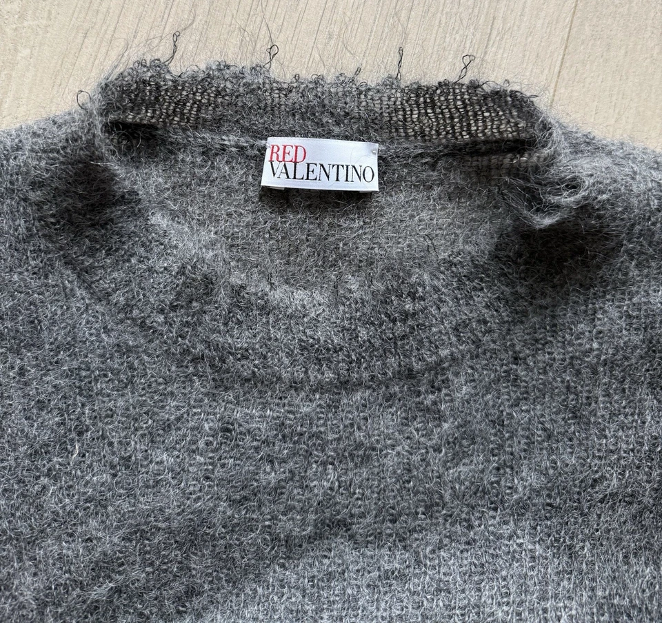 Suéter Vestido Rojo Valentino Mohair Mezcla Lana Gris Tejido Talla XS Foto 4 de 4