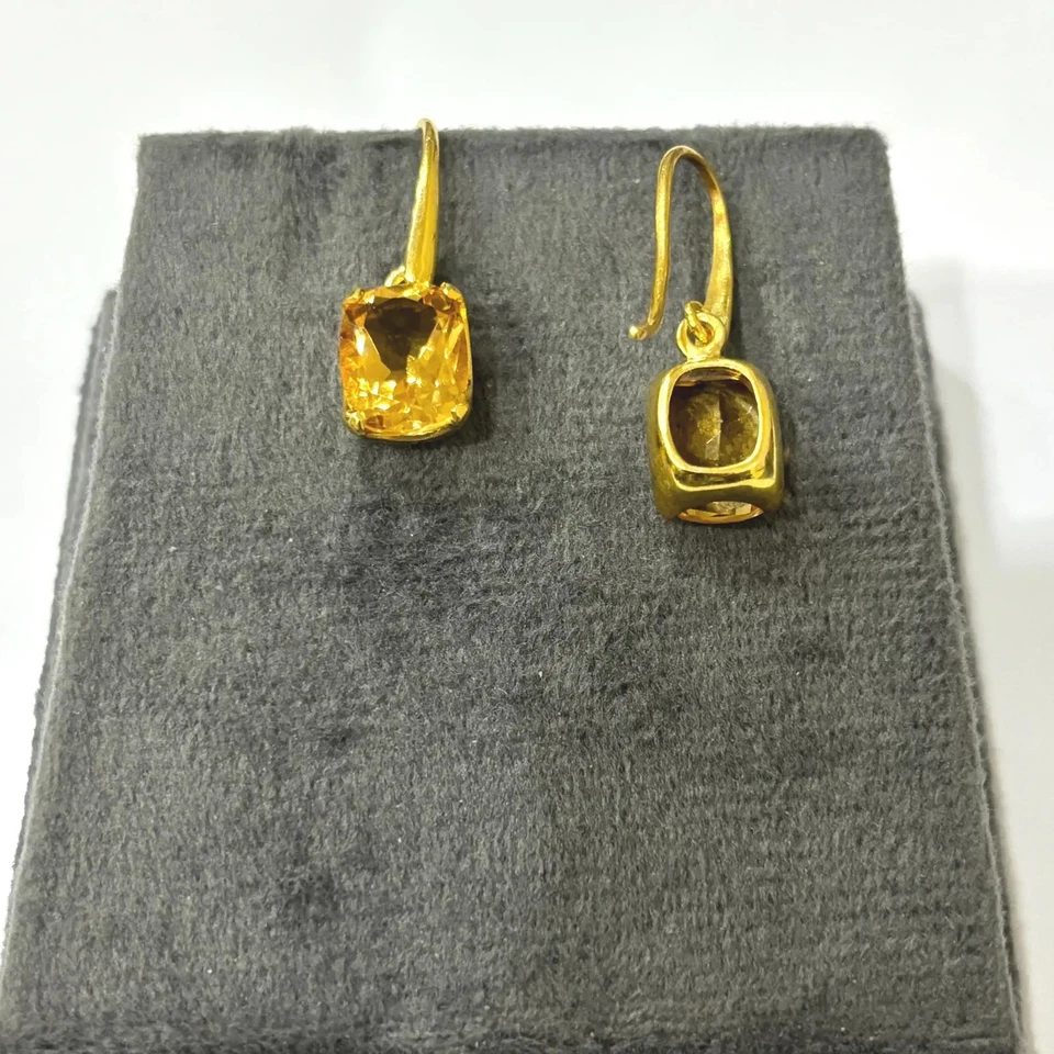 Drop/Dangle Earrings 3Ct Cushion Cut Lab Created Citrine 14K Yellow Gold Plated - Image 3 of 4