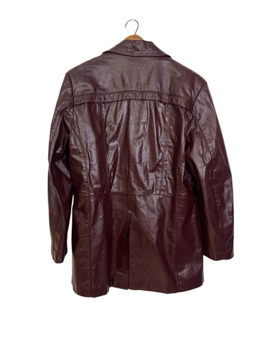 Vtg 70s Maroon Ox blood Leather Jacket 1970s Blazer Sport Coat 40 Wilson’s - Picture 3 of 11