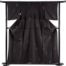 JAPANESE KIMONO KOMON DARK BROWN 158cm 5 ft 2 in PURE SILK AA9832