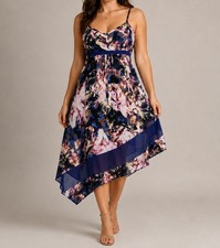 Simply Vera Vera Wang Women's Petite Small Asymmetrical Dress Pink Blue Abstract