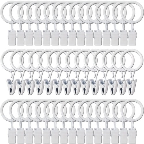 44 Pack Metal Curtain Rings with Clips, Drapery Clips with Rings, Drapes Ring...