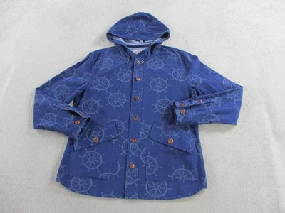 Brooks Brothers Red Fleece Jacket Mens Medium Nautical Print Hooded Button Up - Image 1 of 4