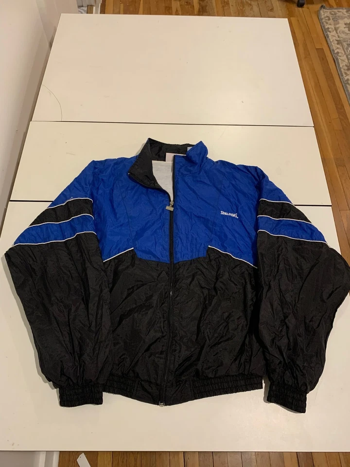 Chaqueta cortavientos vintage Spalding grande azul negra retro años 90 ropa deportiva Duke Foto 4 de 4