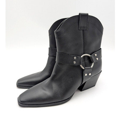 Open Edit Enzo Western Ankle Boot Square Toe Women's Black Size US6M 