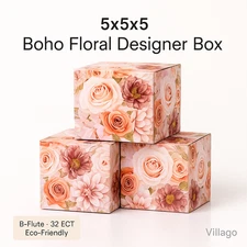 5x5x5 Boho Floral Corrugated Boxes B-Flute 32 ECT – 25/50/100/200 Packs Villago