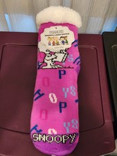 Snoopy/Peanuts Sherpa Lined Socks Non-Slip Warm Soft Pink/Purple BNWT