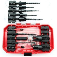 TMAX 15pc Countersink Set for Screws, Tapered Drills, Wood Plug Cutters&PH bits