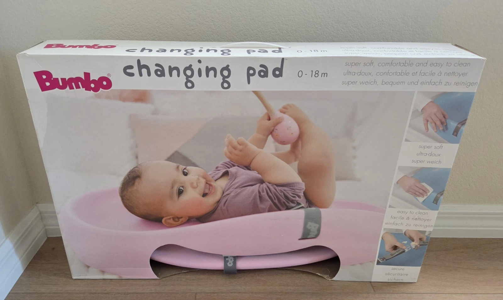Bumbo Diaper Changing Pad, Ergonomic Baby Changing Mat Safety Belt, Pink 0-18m
Opens in a new window