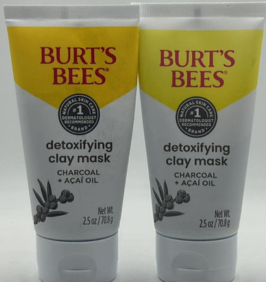 2PK Burts Bees Detoxifying Clay Mask W Charcoal & Acai Oil ~ 2.5 OZ EACH ~ READ