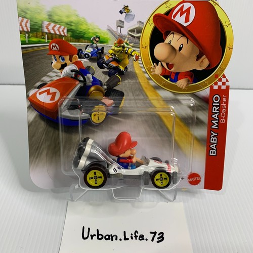 Hot Wheels Mario Kart Mario Standard Kart + Baby Mario B-Dasher Mattel New - Picture 9 of 13