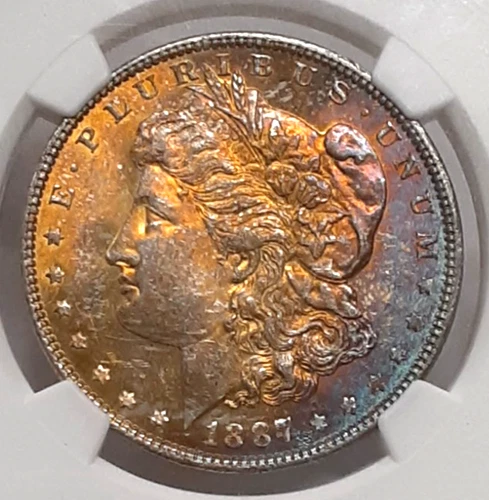 Obverse Toned 1887 $1 Morgan Silver Dollar NGC MS63 (219)