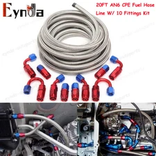 20FT AN6 -6AN AN-6 3/8 Fitting Stainless Steel Braided Oil Fuel Hose Line Kits