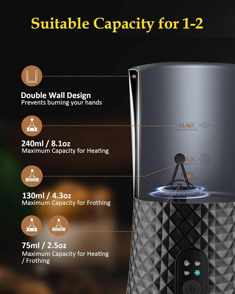 Milk Frother, Ausyle 4-in-1 Electric Frother and Steamer, Non-Slip Black Milk Frother, Ausyle 4-in-1 Electric Frother and Steamer, Non-Slip Black