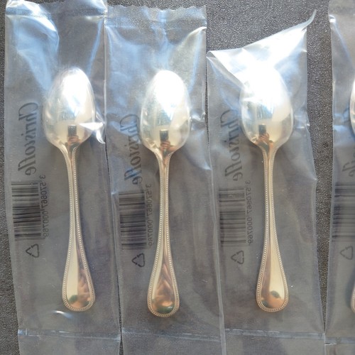 Christofle Perles Demitasse Spoon Unopened 6pcs Silverplate Flatware Brand New - Picture 8 of 14