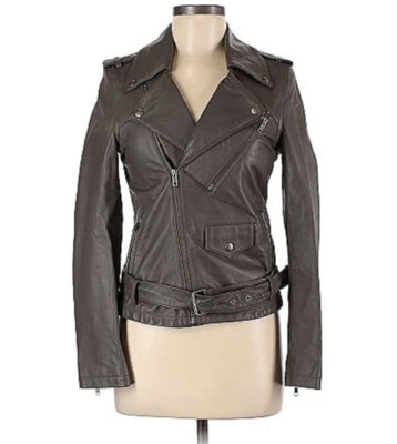 Plus Minus Time Biker Jacket Sz M 100% Genuine Lamb Leather Gray Moto Japanese