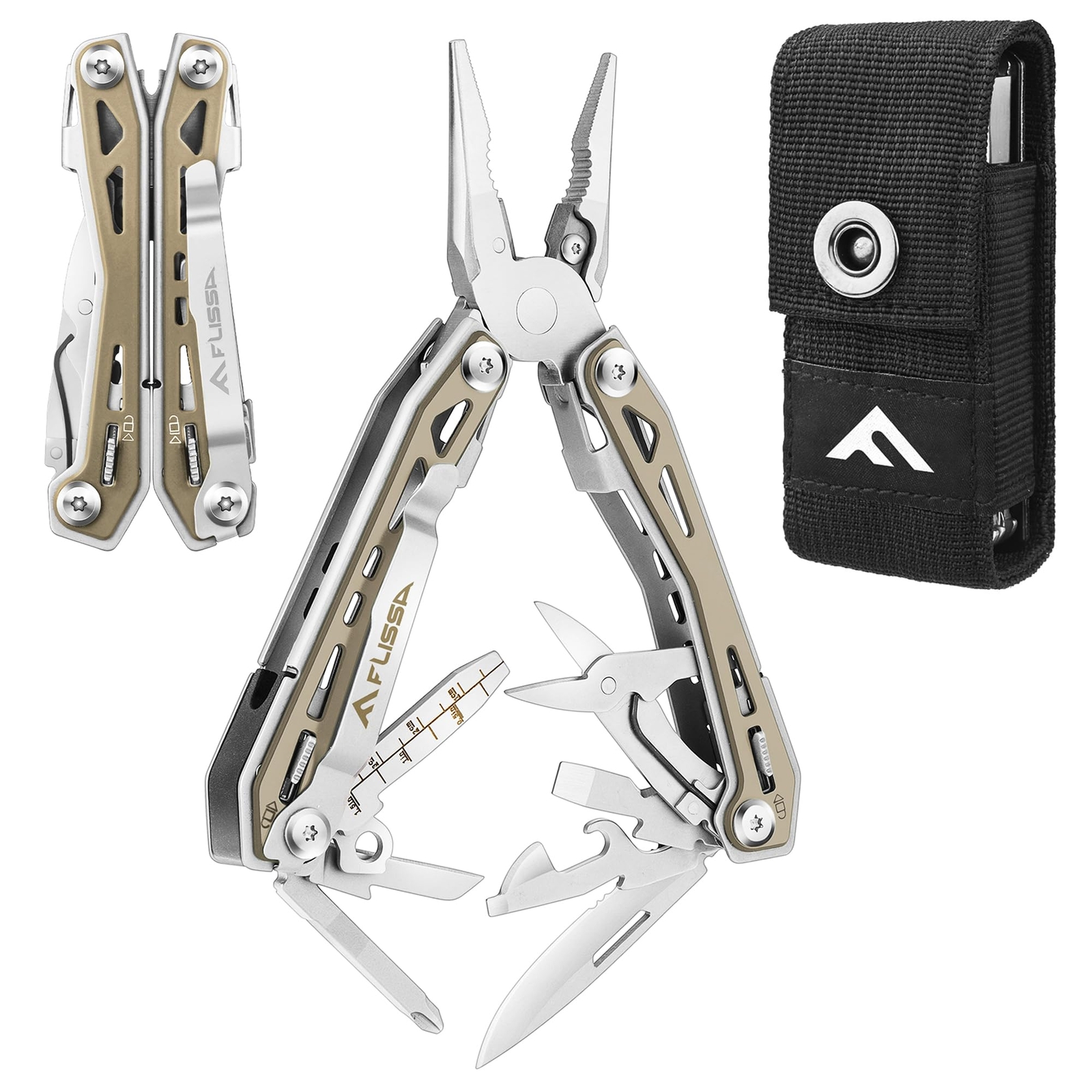 Multi Tool Pliers, Desert Tan 16 in 1 Stainless Steel Multipurpose tool with ...