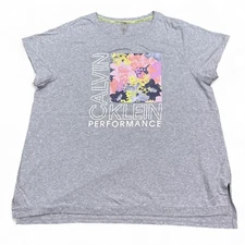 Calvin Klein Performance Tee Shirt Top Womens Size 1X Gray Floral Logo Active