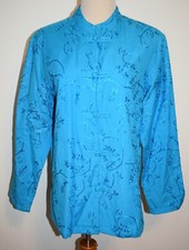 New Coldwater Creek Jacket Blue French Knot Embroidered Cotton Linen Medium